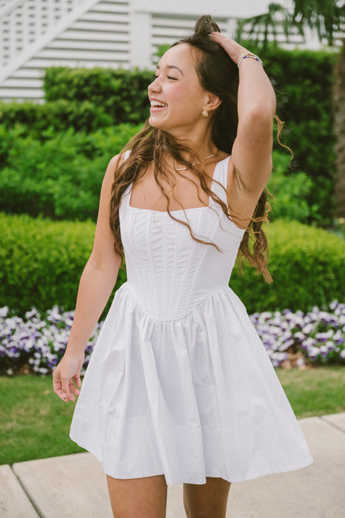 Olivaceous white corset dress