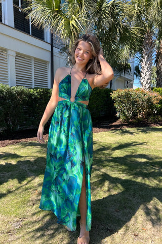 Sky to Moon blue and green paisley maxi dress
