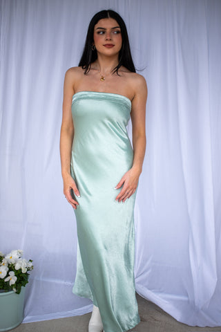 Olivaceous green strapless dress
