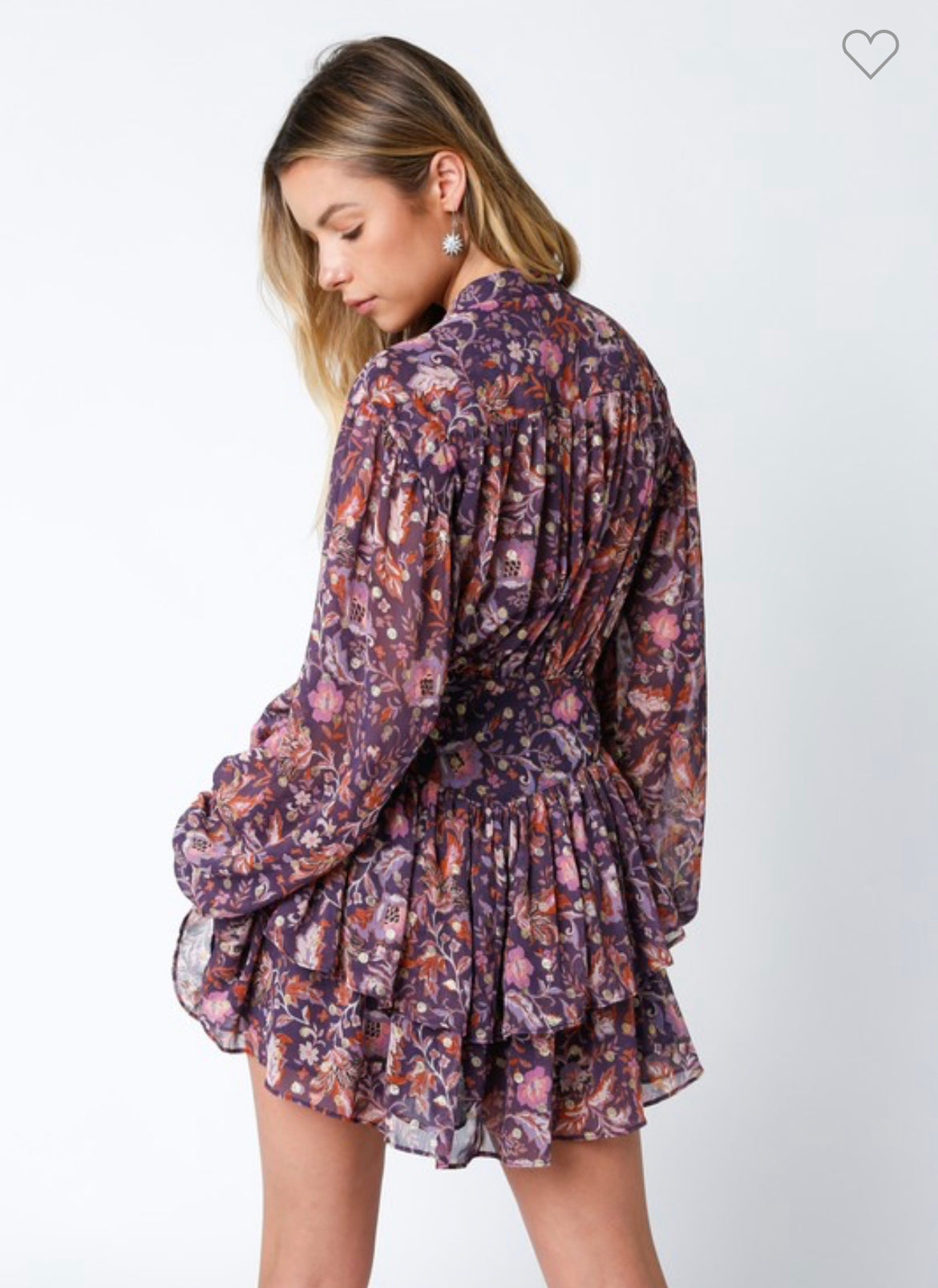 Olivaceous periwinkle floral ruffle dress