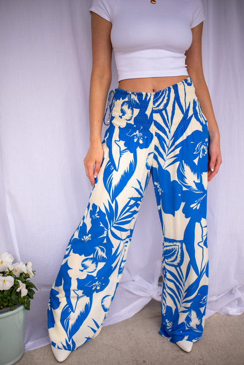 Olivaceous blue floral pants
