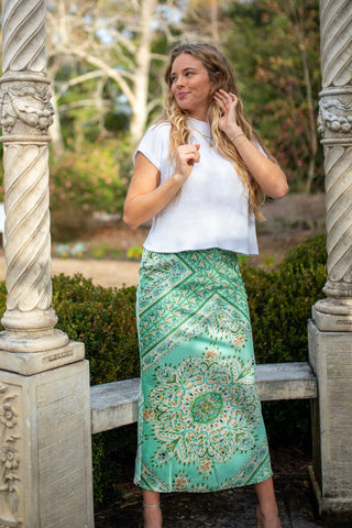 Bailey Rose green paisley strapless top