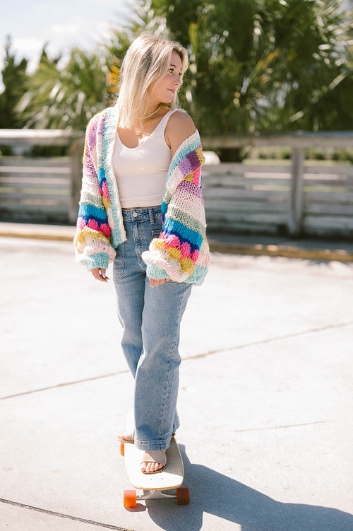 Entro multi color open front cardigan sweater