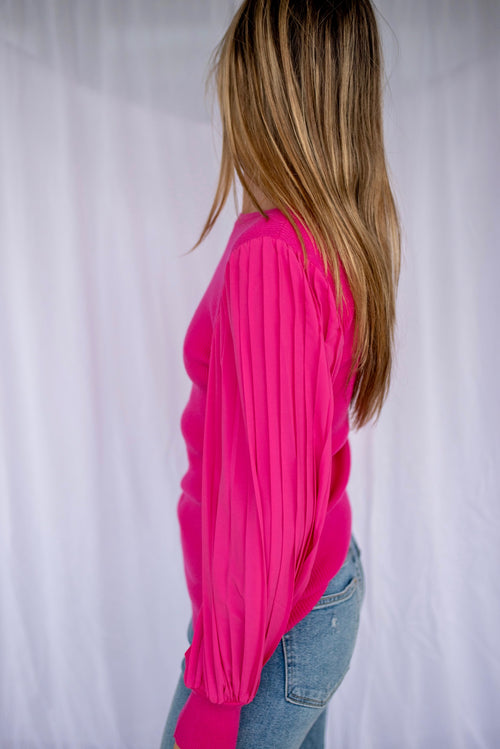 Skies are Blue pink pleated sleeve knit top