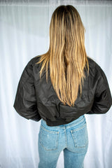 Olivaceous black cropped bomber jacket