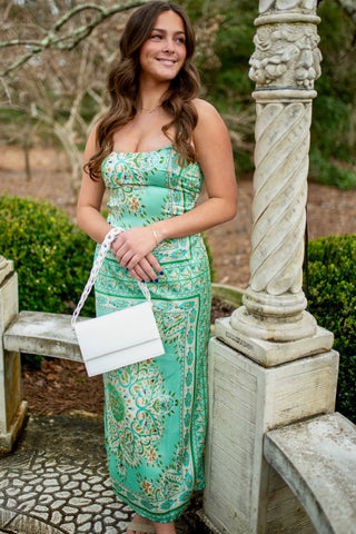 Bailey Rose green paisley strapless top